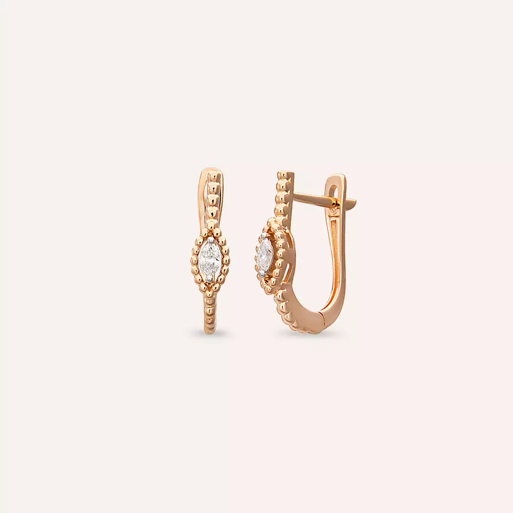 0.13 CT Markiz Kesim Pırlanta Taşlı Rose Altın Küpe
