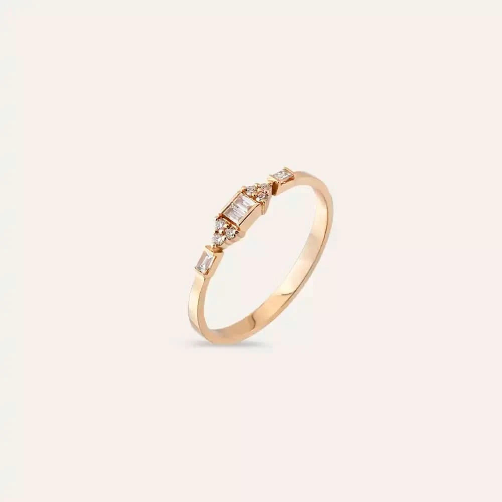 0.14 CT Baget Pırlanta Taşlı Rose Altın Yüzük