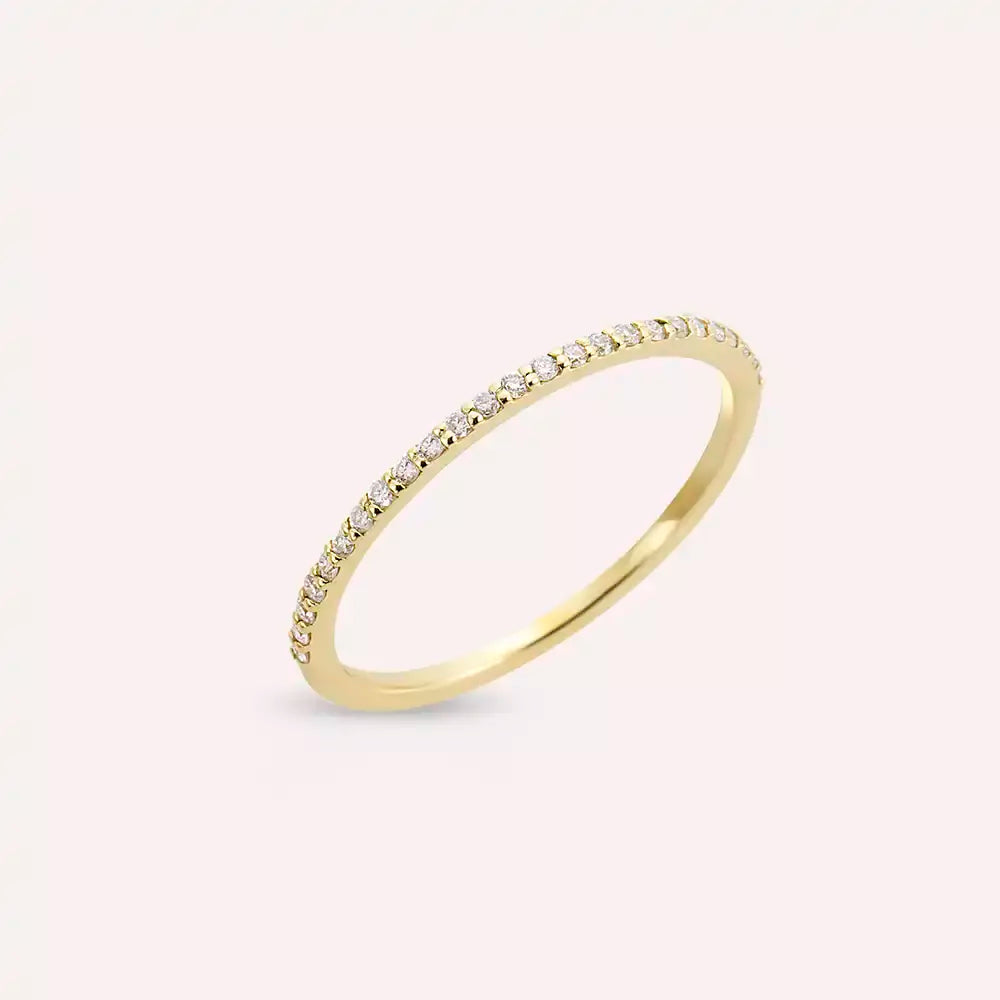 0.14 CT Pırlanta Taşlı Sarı Altın Yarımtur Yüzük