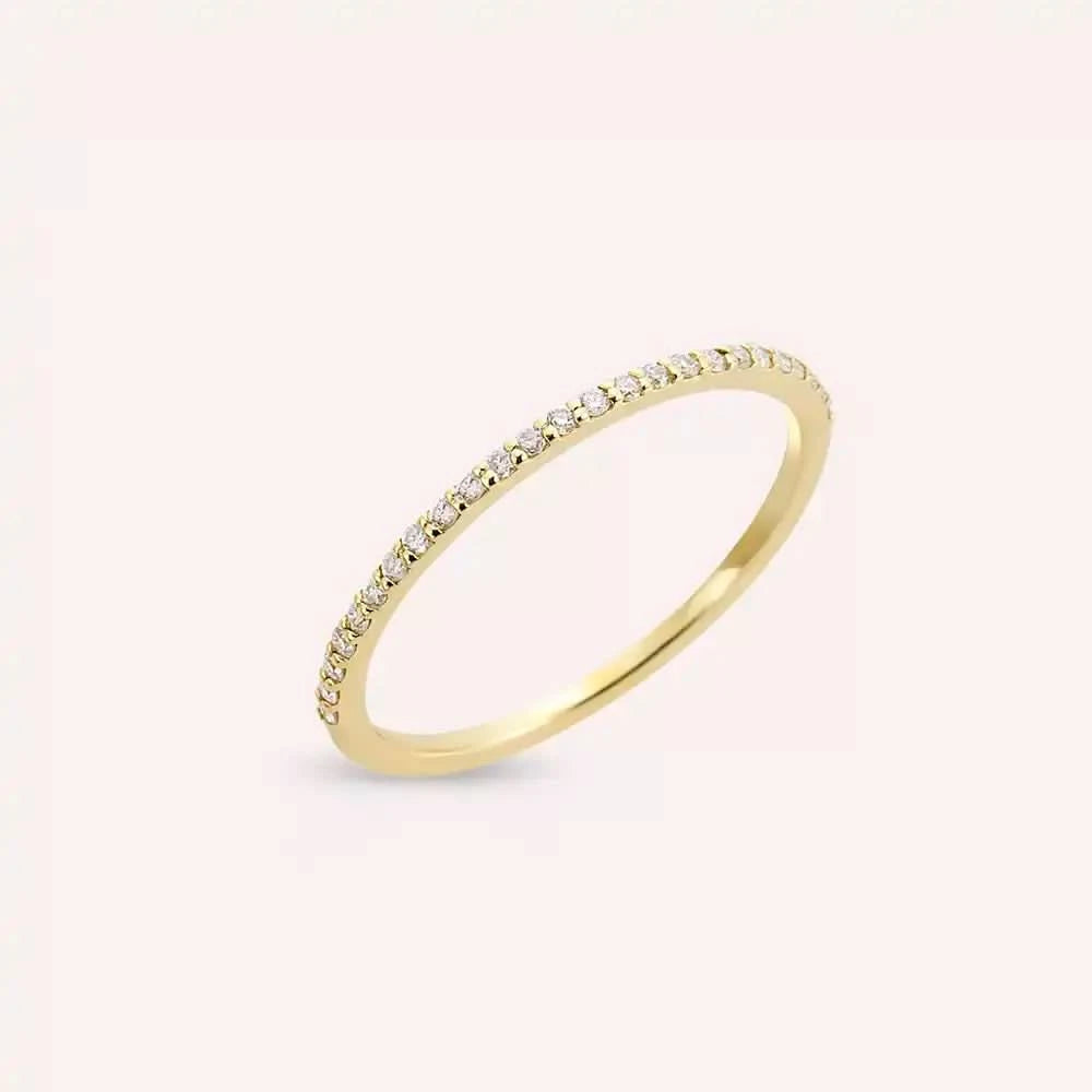 0.14 CT Pırlanta Taşlı Sarı Altın Yarımtur Yüzük