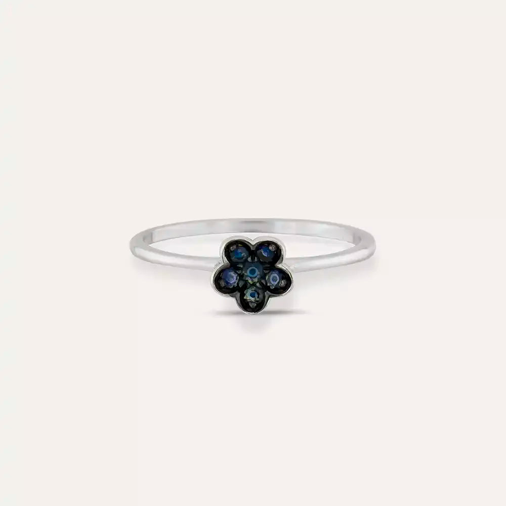 Elora 0.14 CT Safir Taşlı Beyaz Altın Çiçek Yüzük