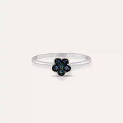 Elora 0.14 CT Safir Taşlı Beyaz Altın Çiçek Yüzük
