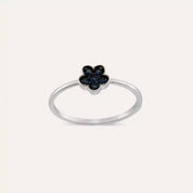 Elora 0.14 CT Safir Taşlı Beyaz Altın Çiçek Yüzük