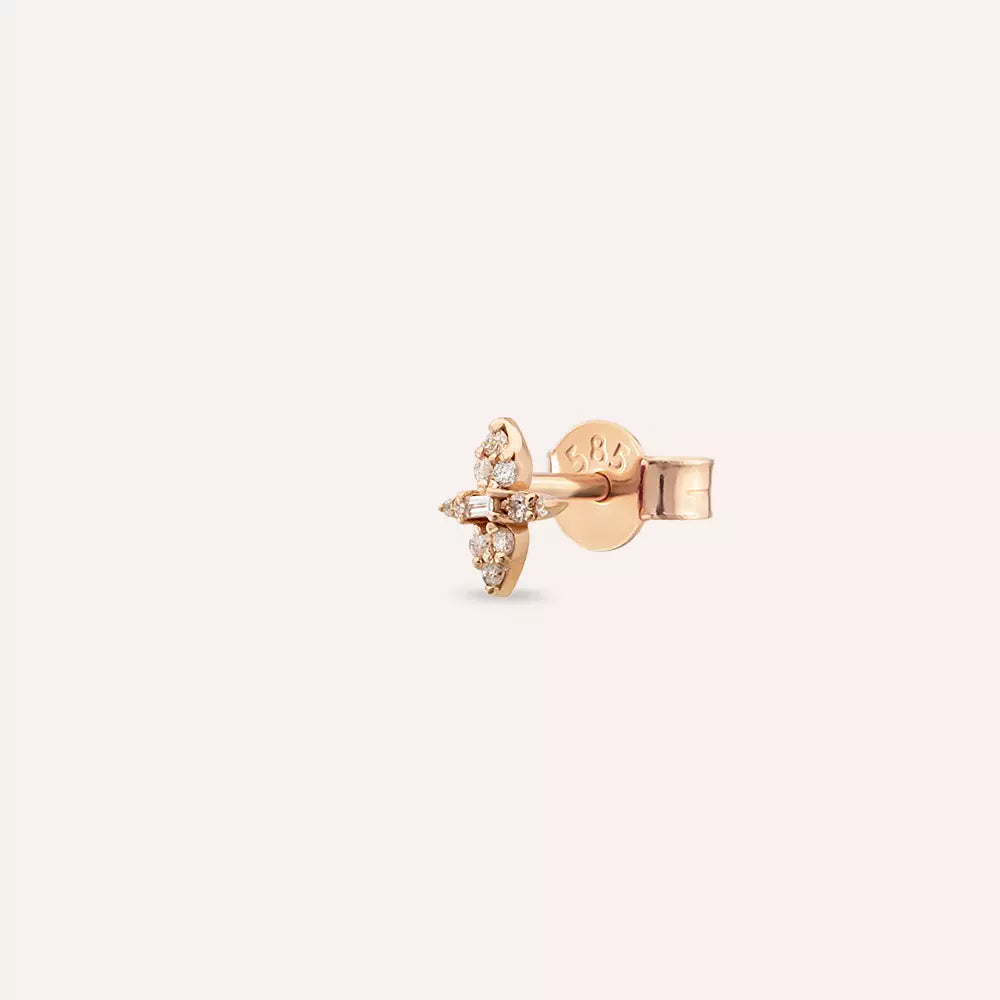 0.15 CT Baget Pırlanta Taşlı Rose Altın Tek Küpe