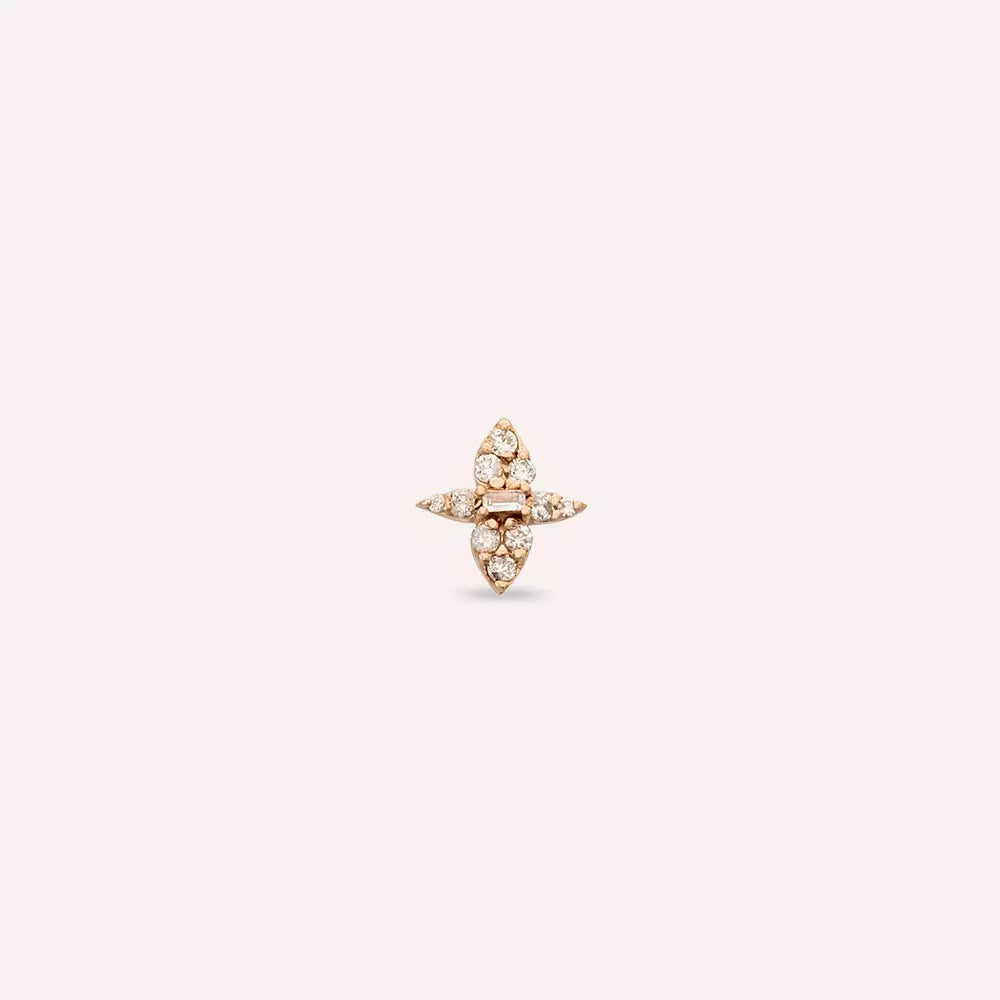 0.15 CT Baget Pırlanta Taşlı Rose Altın Tek Küpe