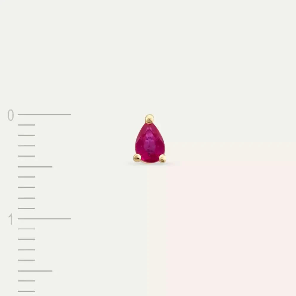 0.15 CT Damla Kesim Yakut Taşlı Sarı Altın Tek Küpe