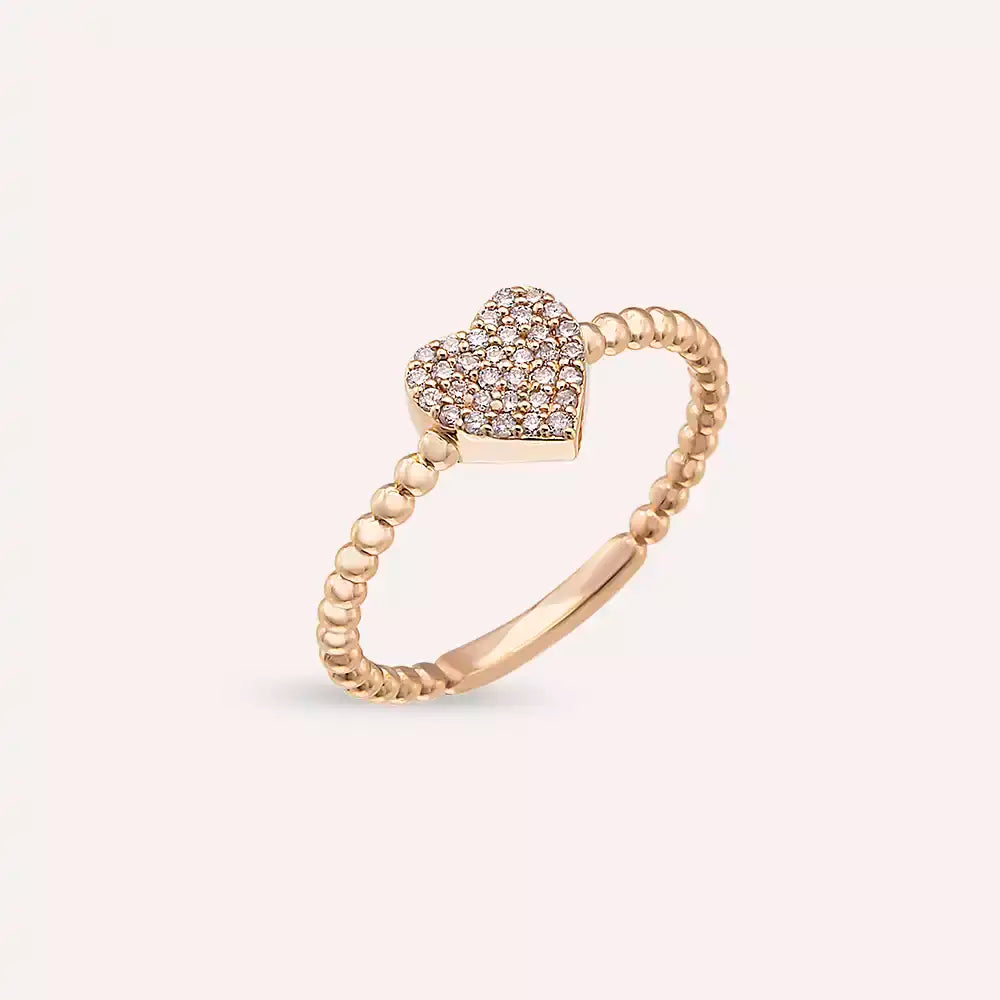 Eros 0.15 CT Pırlanta Taşlı Rose Altın Kalp Yüzük