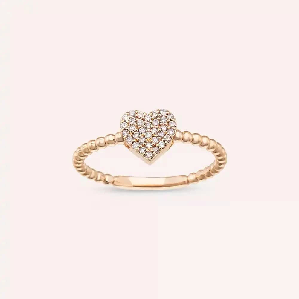0.15 CT Pırlanta Taşlı Rose Altın Kalp Yüzük
