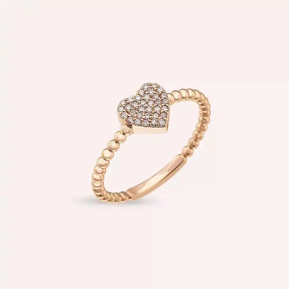 0.15 CT Pırlanta Taşlı Rose Altın Kalp Yüzük