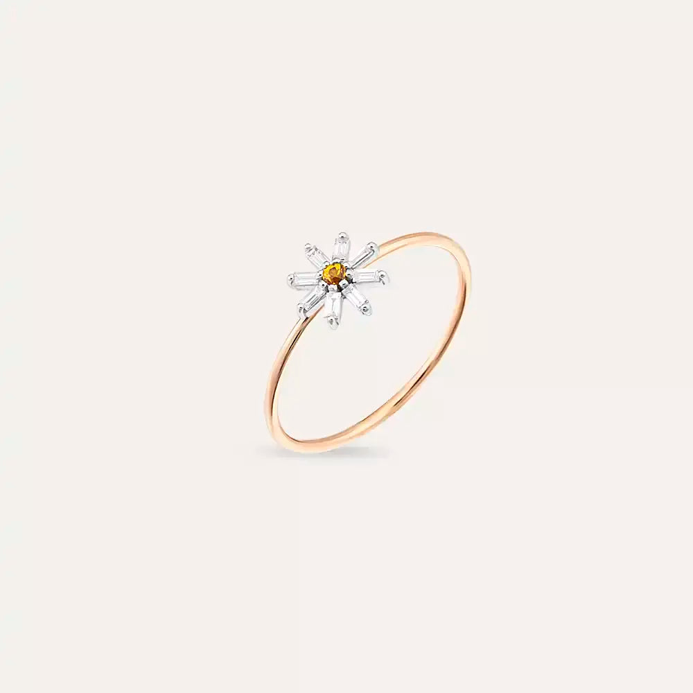 Daisy 0.15 CT Safir ve Pırlanta Taşlı Rose Altın Yüzük