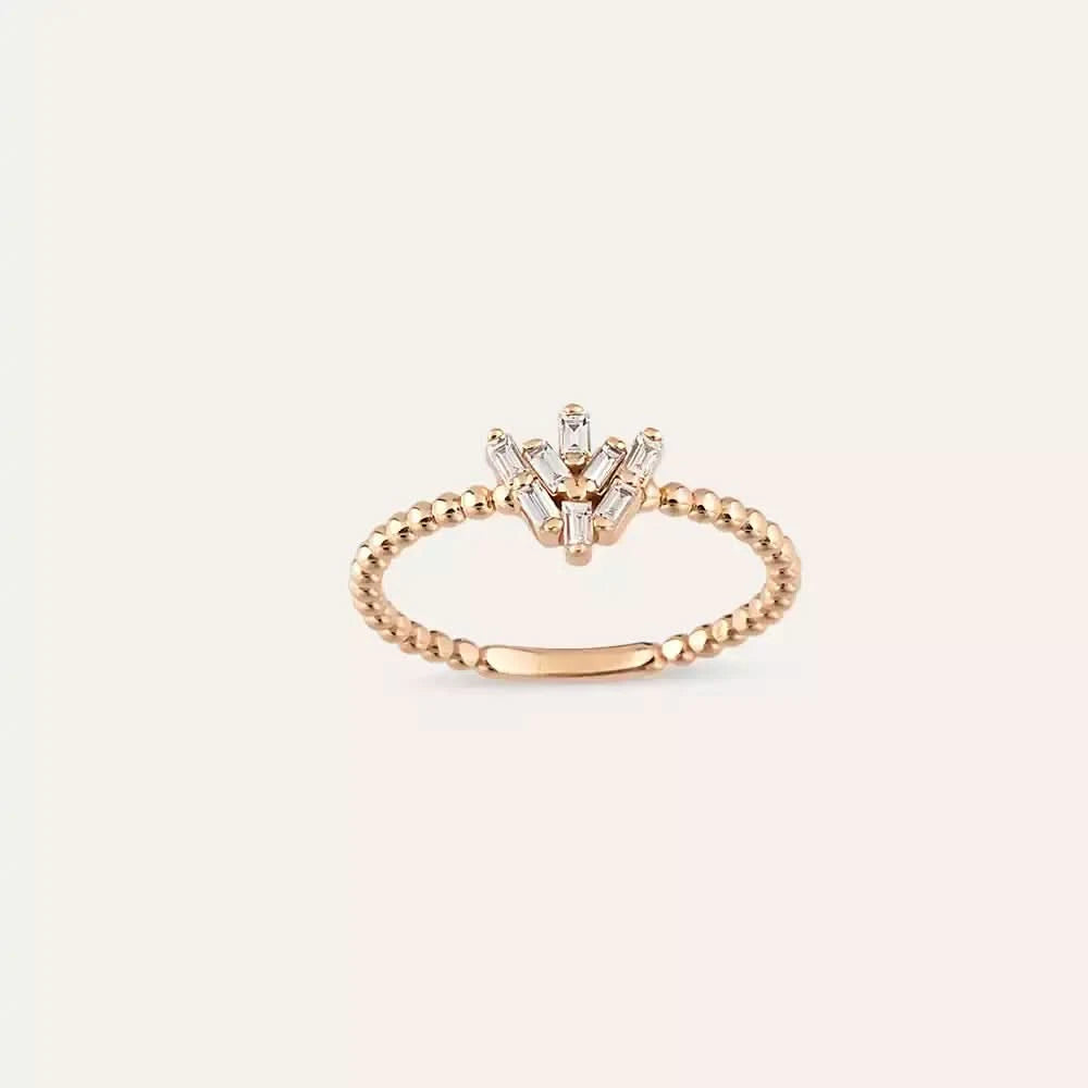 0.16 CT Baget Pırlanta Taşlı Rose Altın Yüzük
