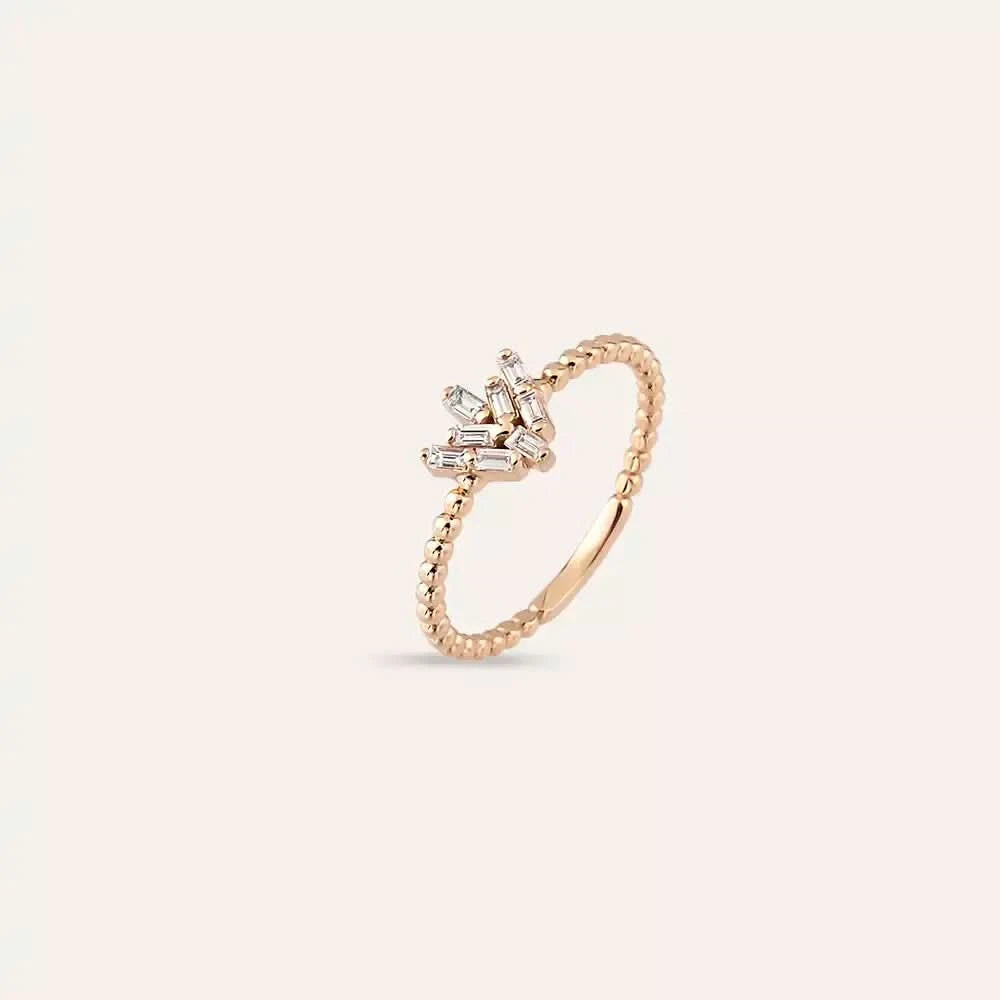 0.16 CT Baget Pırlanta Taşlı Rose Altın Yüzük