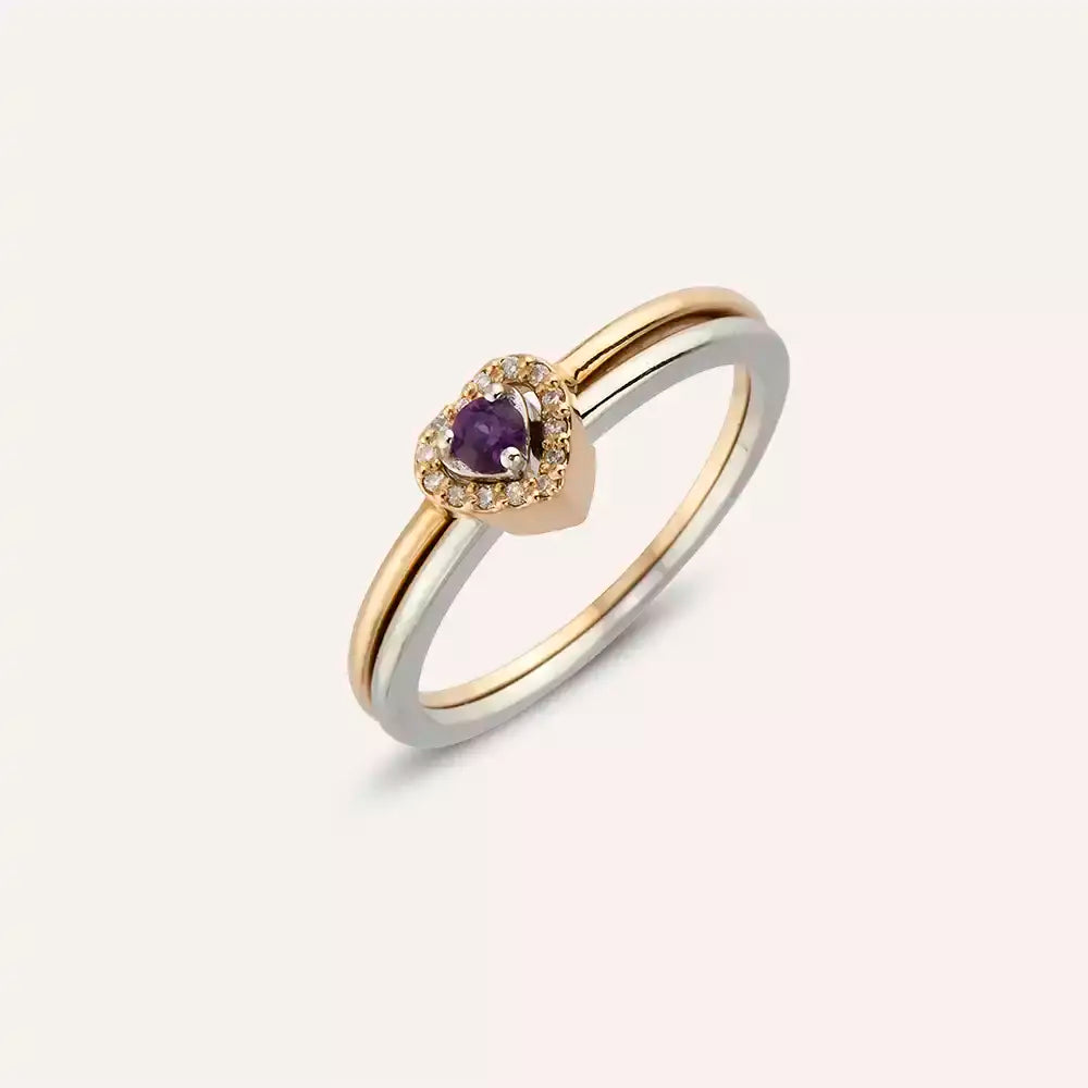 0.16 CT Purple Safir ve Pırlanta Taşlı İkili Kalp Yüzük
