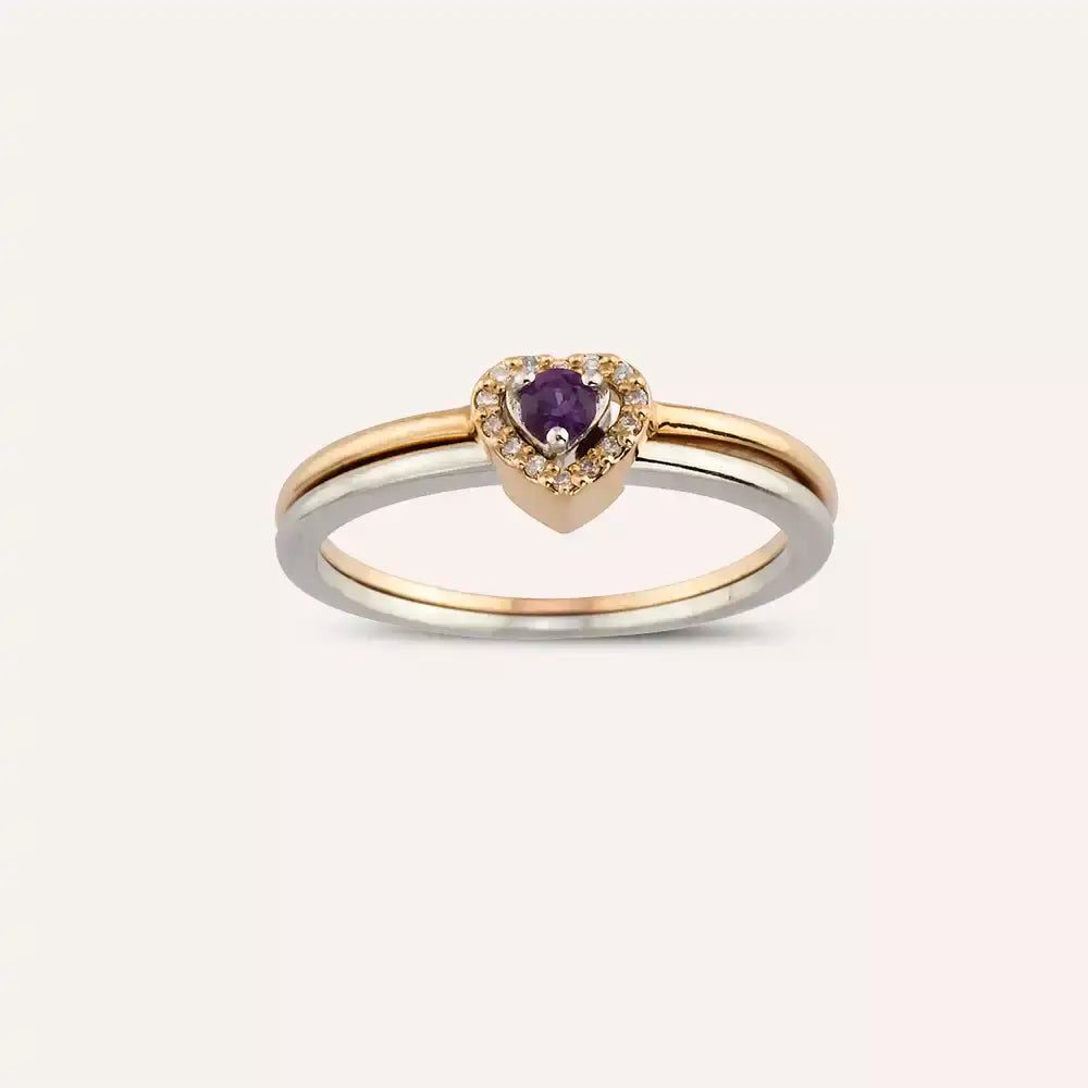 0.16 CT Purple Safir ve Pırlanta Taşlı İkili Kalp Yüzük