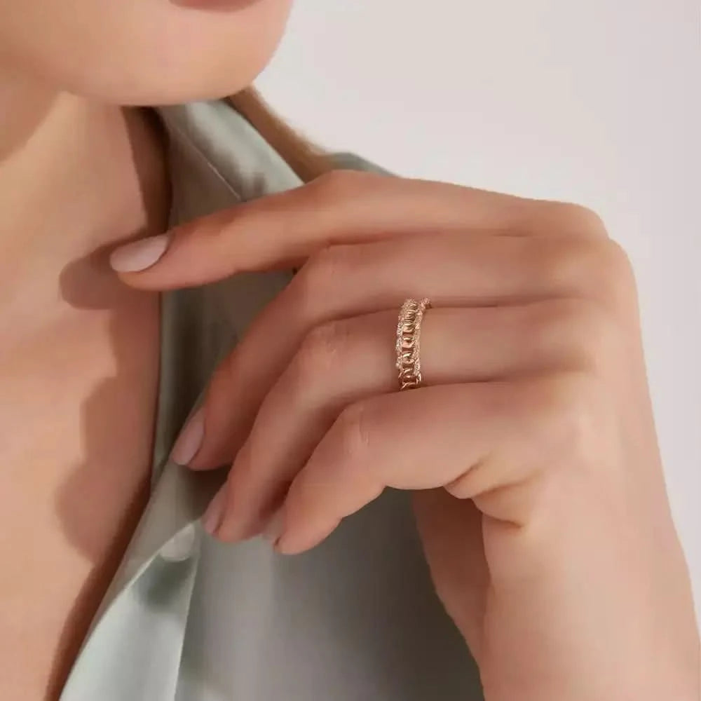 0.18 CT Pırlanta Taşlı Rose Altın Zincir Yüzük