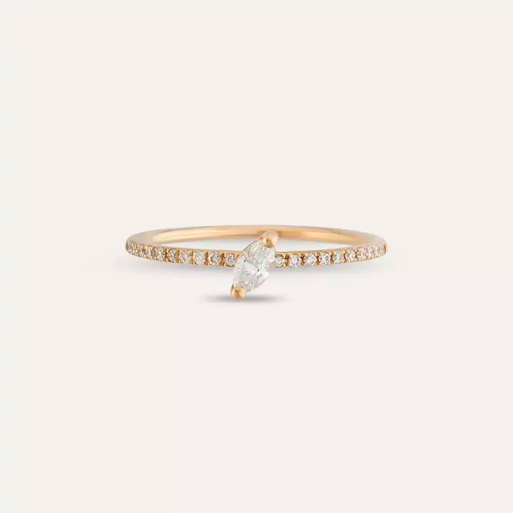0.19 CT Markiz Pırlanta Taşlı Rose Altın Yüzük