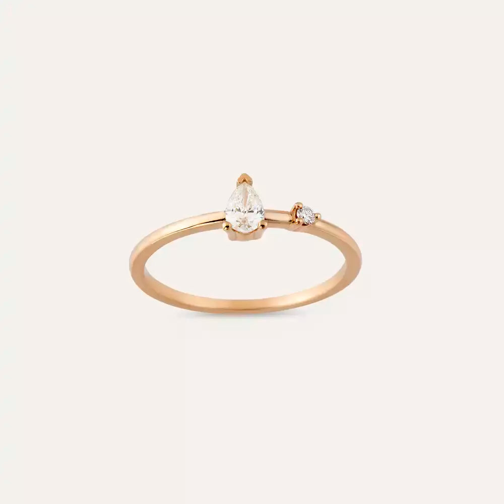 0.21 CT Damla Kesim Pırlanta Taşlı Rose Altın Yüzük