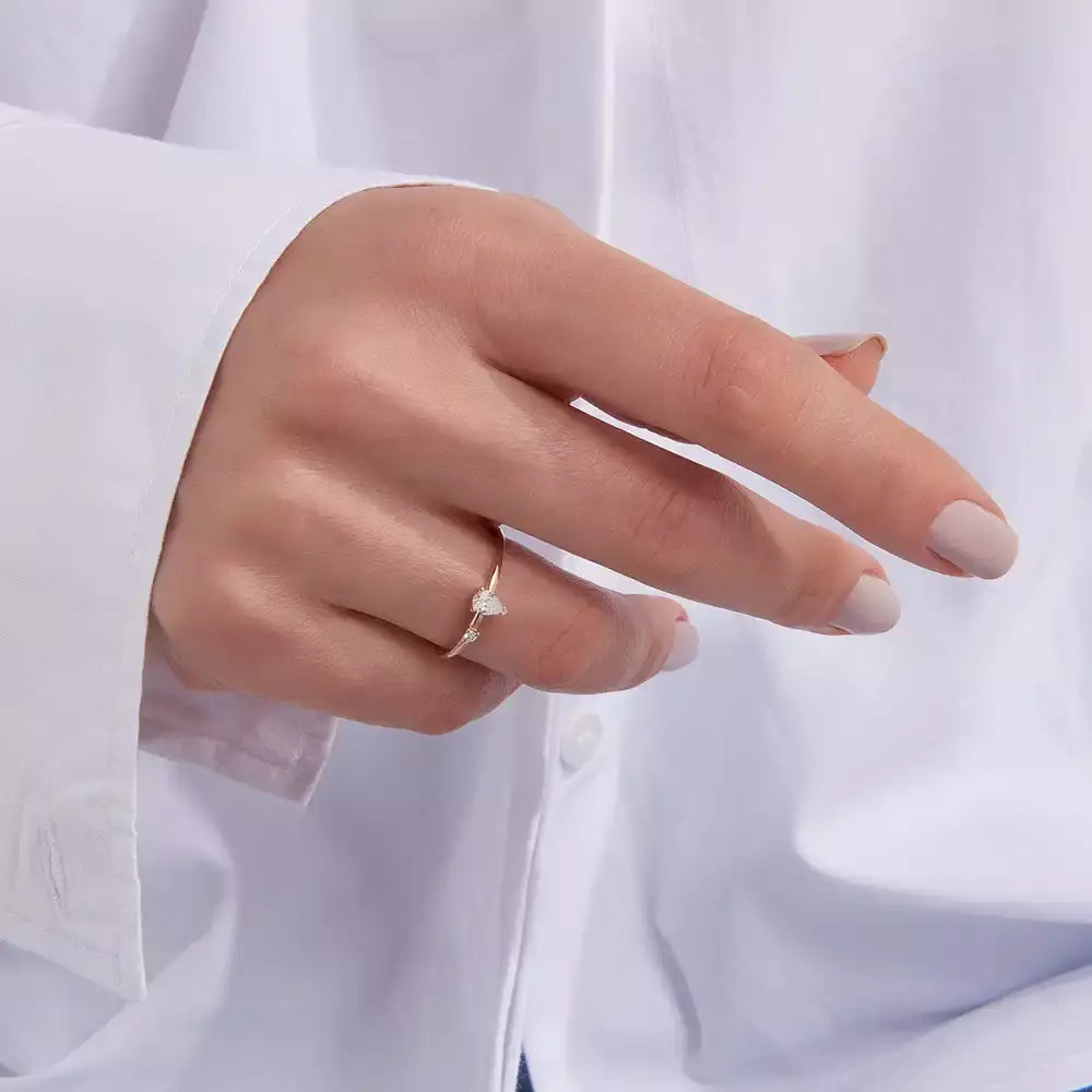 Deep 0.21 CT Damla Kesim Pırlanta Taşlı Rose Altın Yüzük