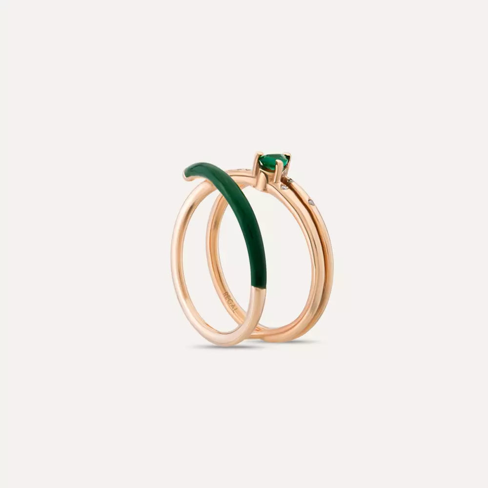 0.21 CT Zümrüt ve Pırlanta Taşlı Yeşil Mineli Yüzük