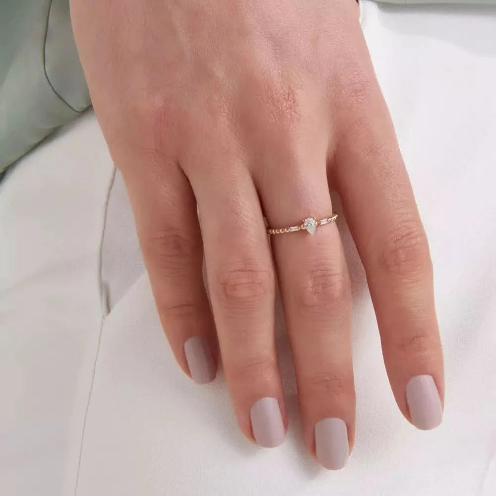 0.22 CT Baget Kesim Pırlanta Taşlı Rose Altın Yüzük