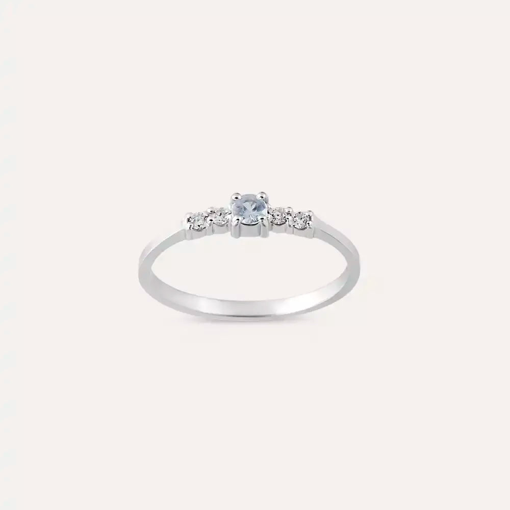 Klea 0.25 CT Ice Blue Safir ve Pırlanta Taşlı Beyaz Altın Yüzük