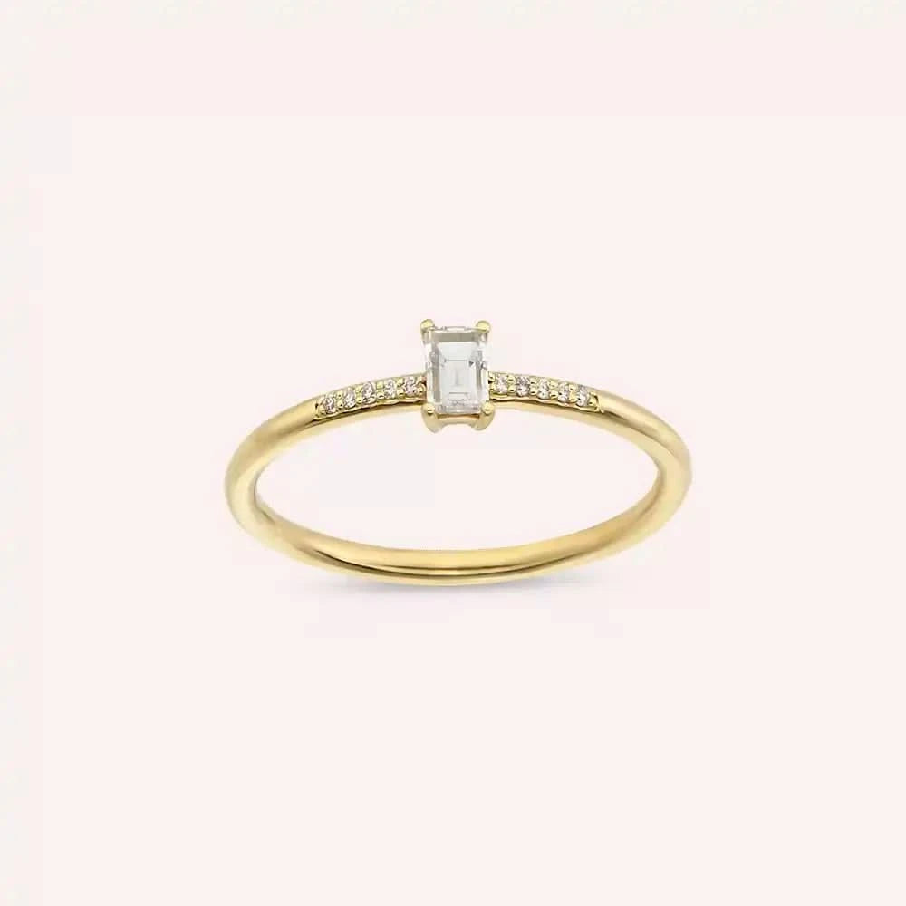 0.27 CT Baget Pırlanta Taşlı Sarı Altın Yüzük