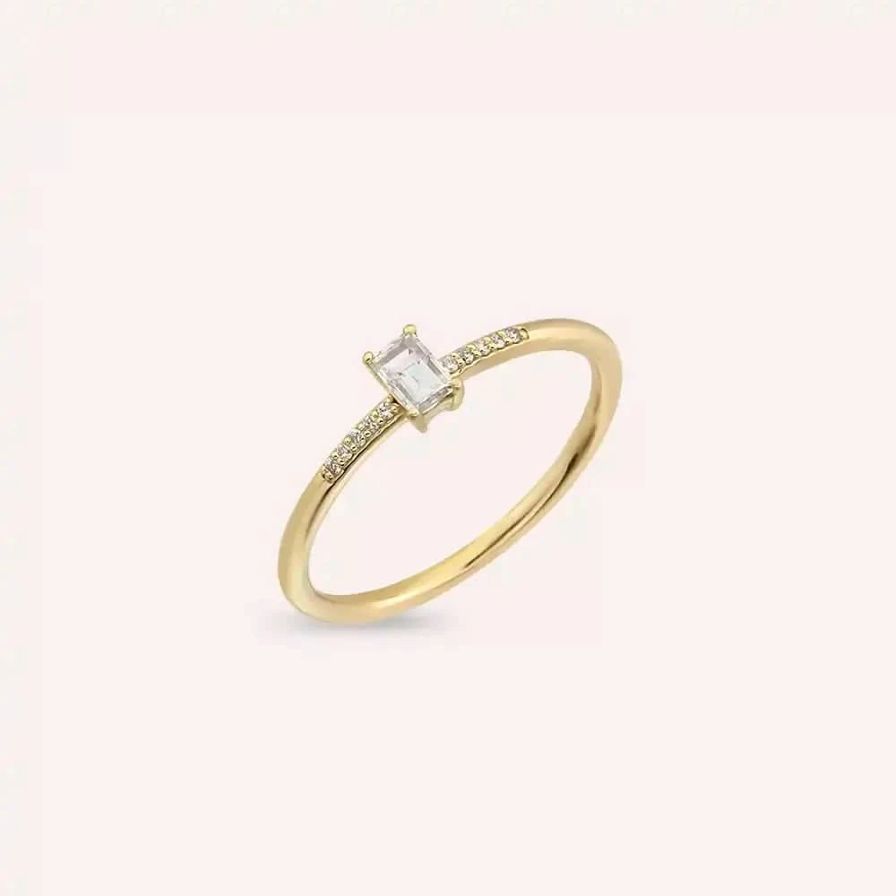 0.27 CT Baget Pırlanta Taşlı Sarı Altın Yüzük