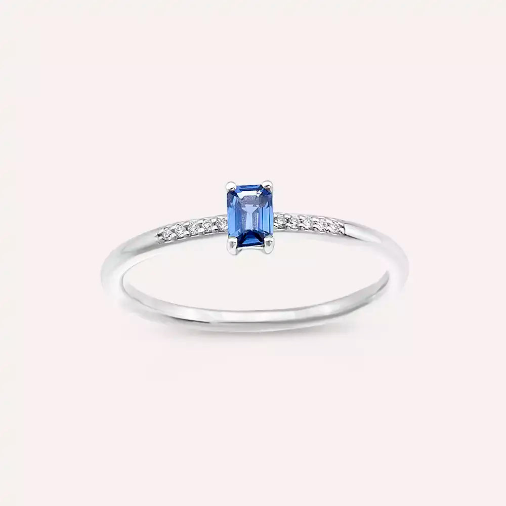 Lena 0.27 CT Blue Safir ve Pırlanta Taşlı Beyaz Altın Yüzük