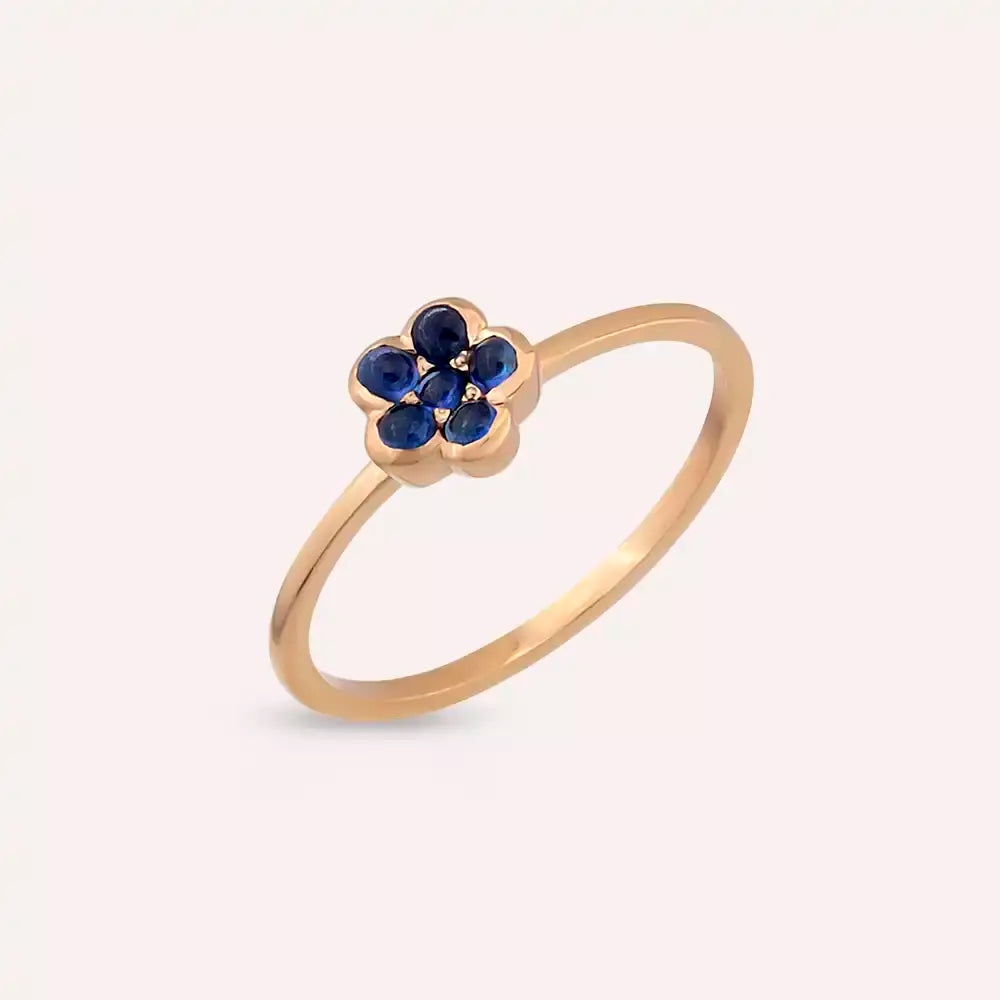 Elora 0.27 CT Safir Taşlı Rose Altın Çiçek Yüzük