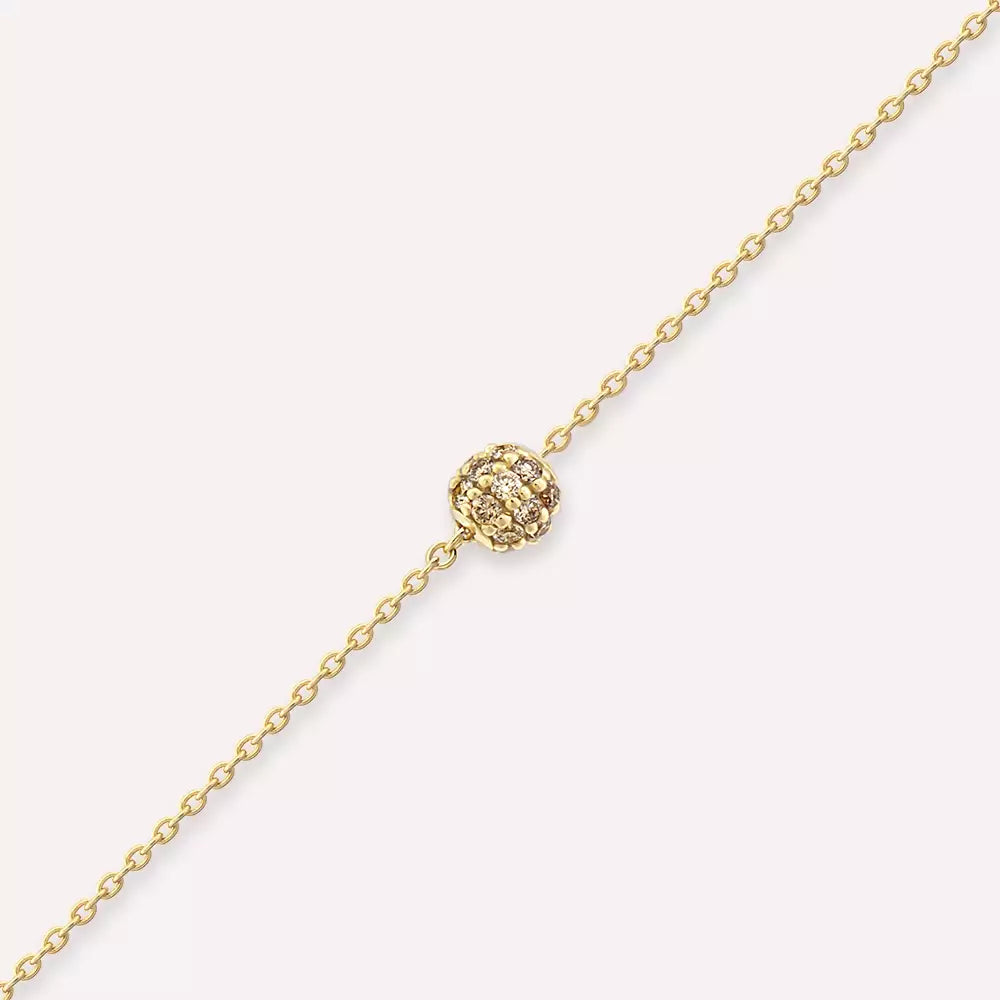 0.28 CT Brown Pırlanta Taşlı Sarı Altın Bileklik