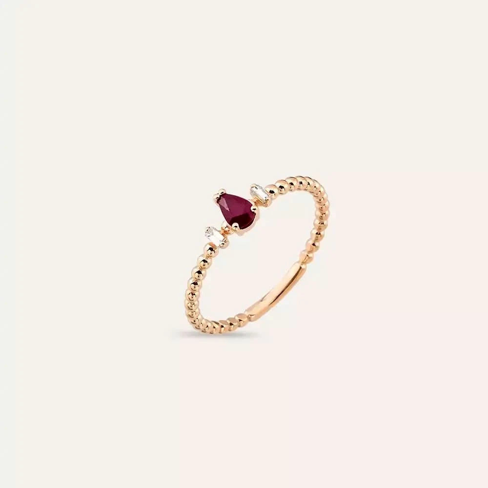 0.30 CT Yakut ve Pırlanta Taşlı Rose Altın Yüzük