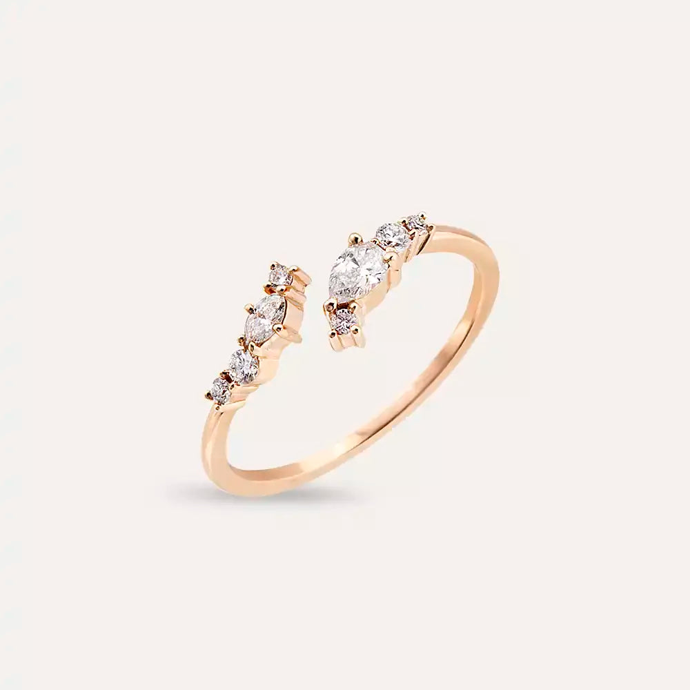 Thalia 0.31 CT Damla ve Markiz Kesim Pırlanta Taşlı Rose Altın Yüzük