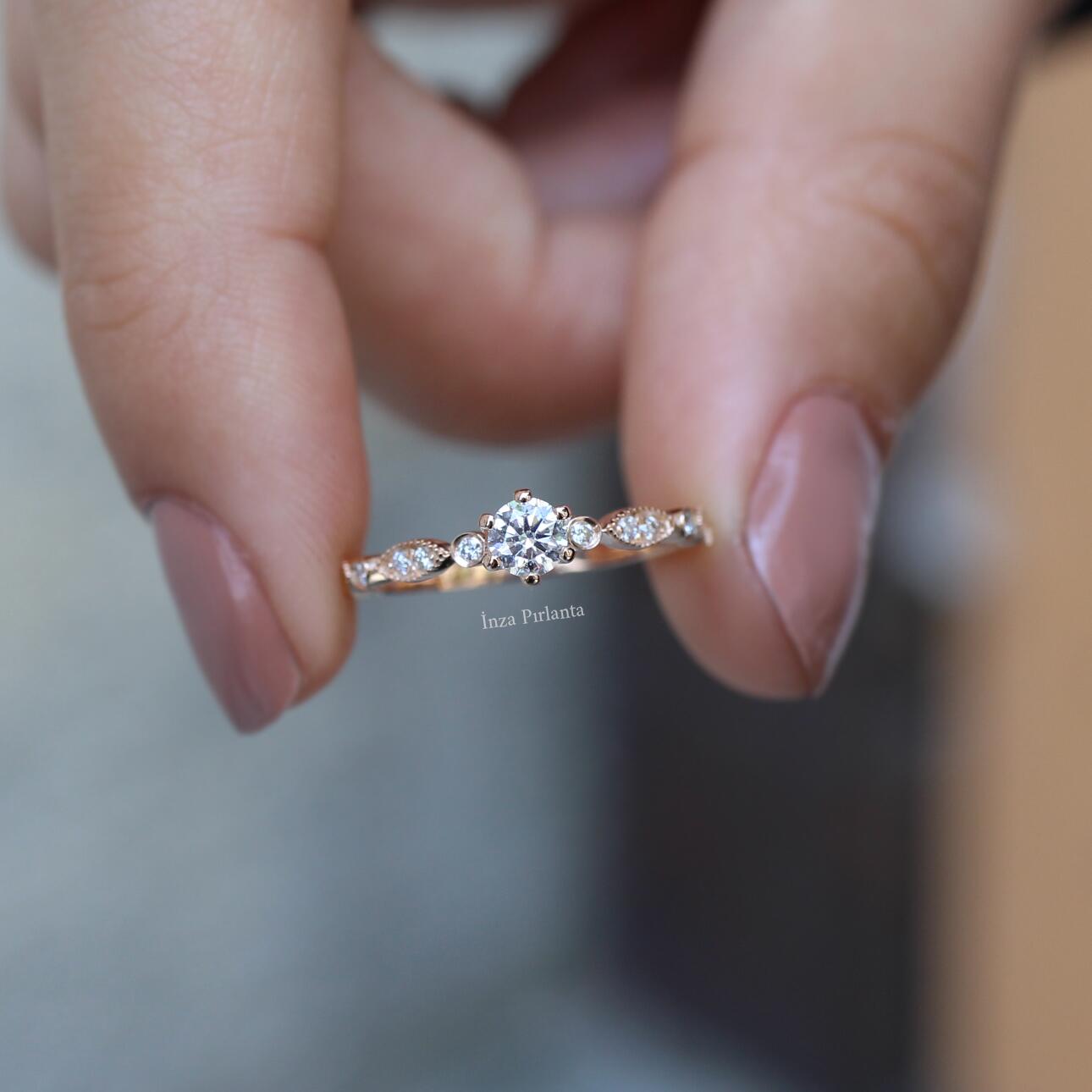 0.32 CT Vintage Tasarım Pırlanta Tektaş Yüzük