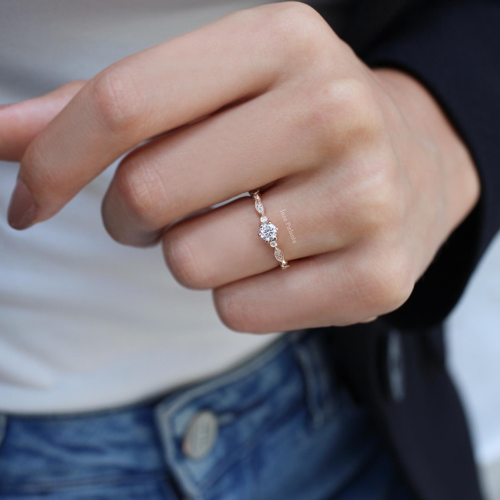 0.32 Karat Vintage Tasarım Pırlanta Tektaş Yüzük