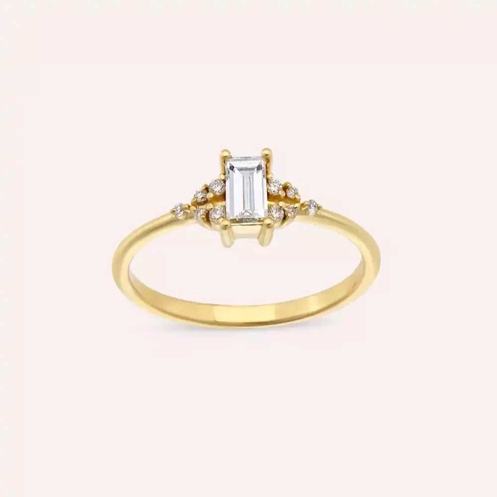 0.34 CT Baget Kesim Pırlanta Taşlı Sarı Altın Yüzük