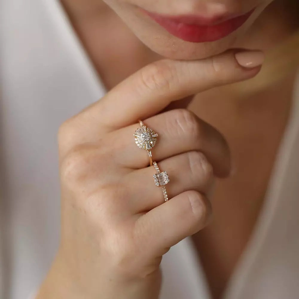 Elys 0.34 CT Baget Pırlanta Taşlı Rose Altın Yüzük