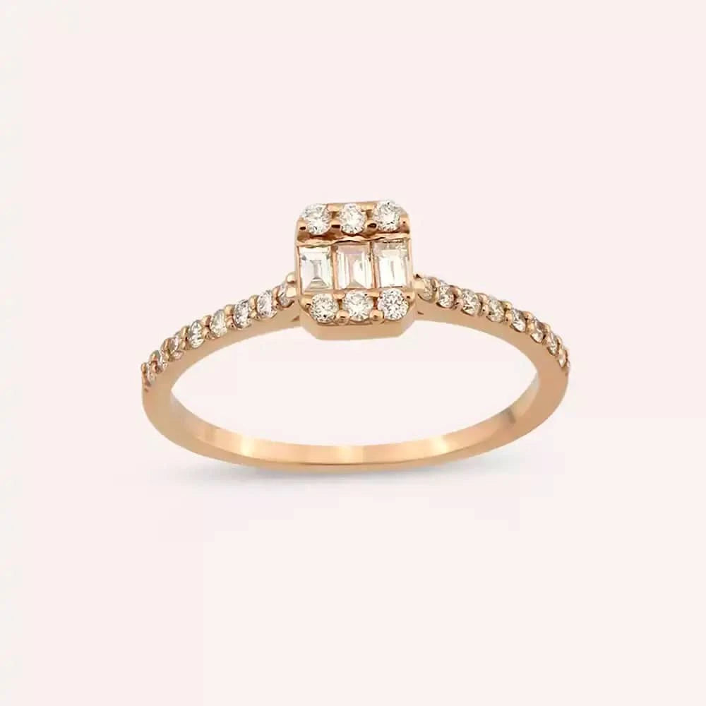 0.34 CT Baget Pırlanta Taşlı Rose Altın Yüzük