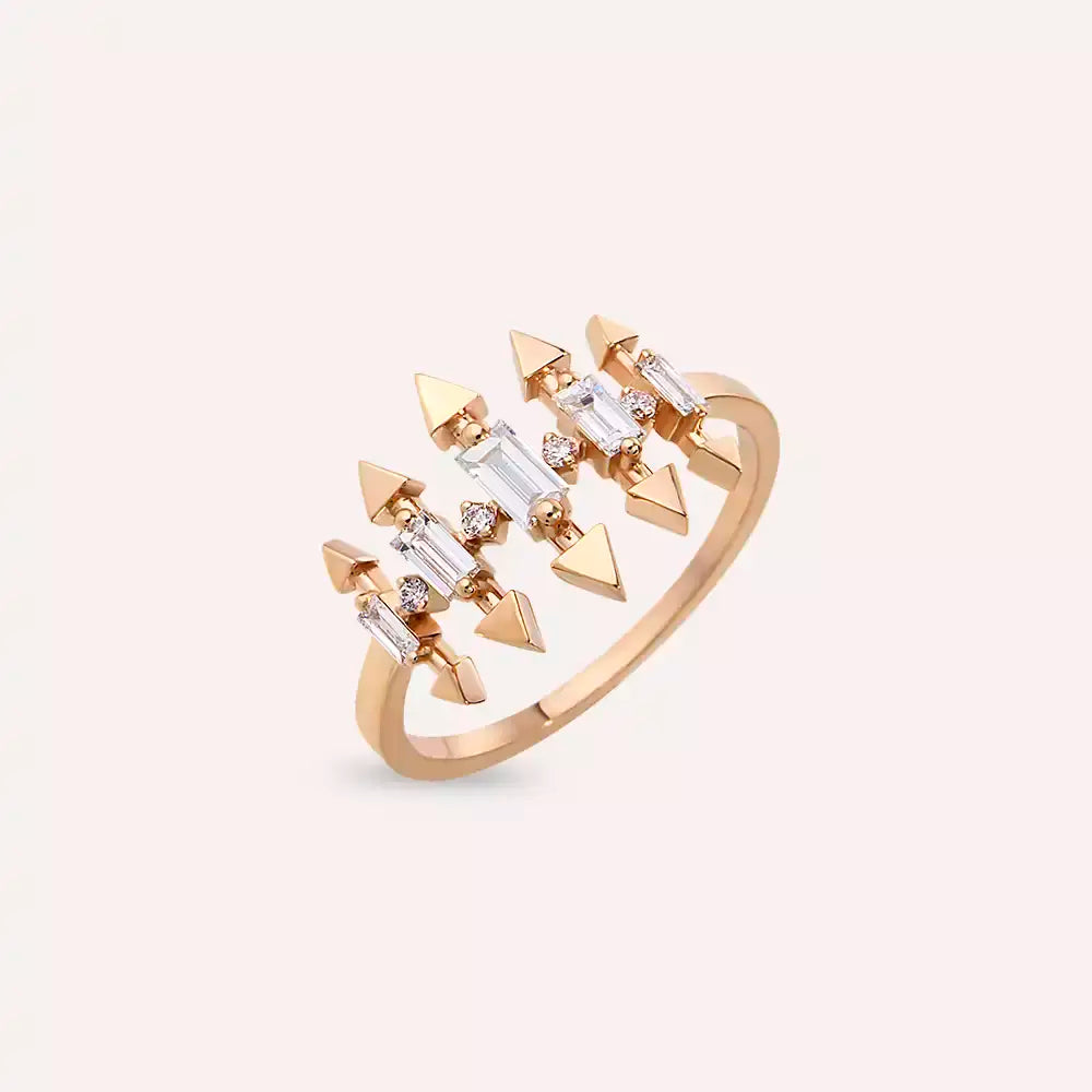 0.34 CT Baget Pırlanta Taşlı Rose Altın Yüzük
