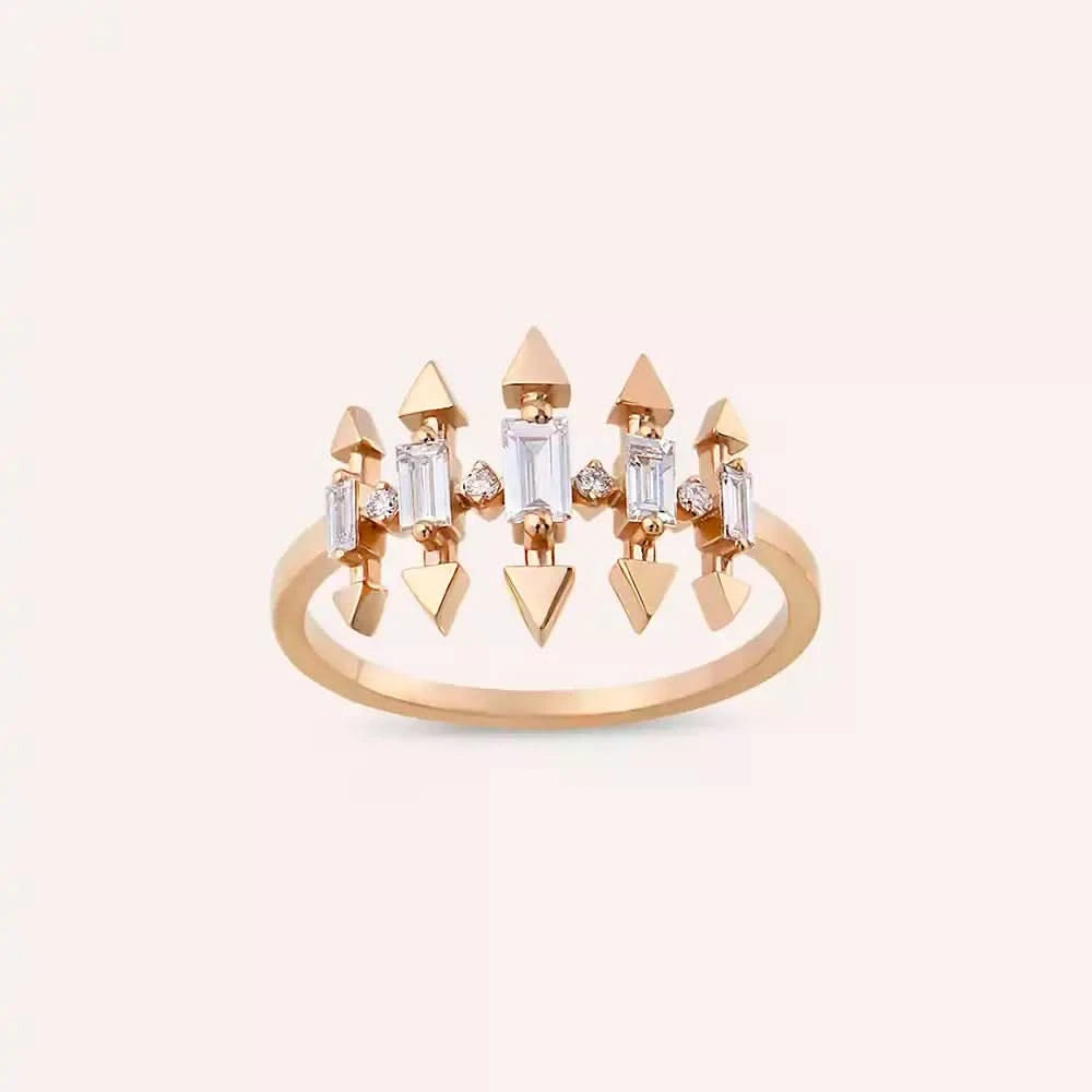 0.34 CT Baget Pırlanta Taşlı Rose Altın Yüzük