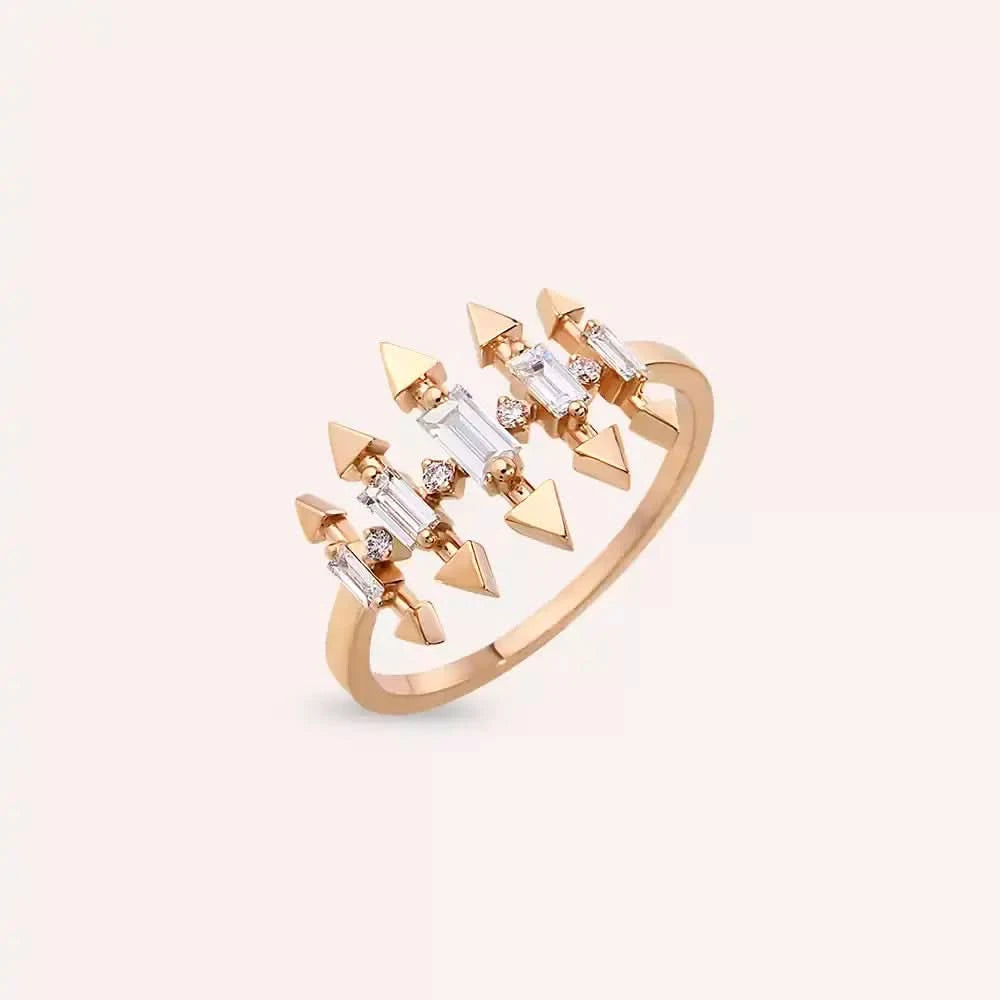 0.34 CT Baget Pırlanta Taşlı Rose Altın Yüzük