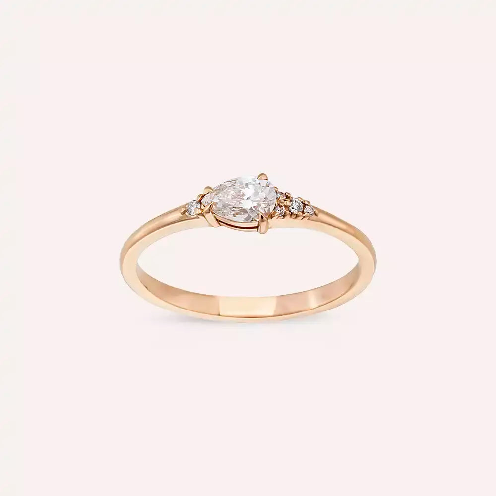 Eos 0.35 CT Damla Kesim Pırlanta Taşlı Rose Altın Yüzük