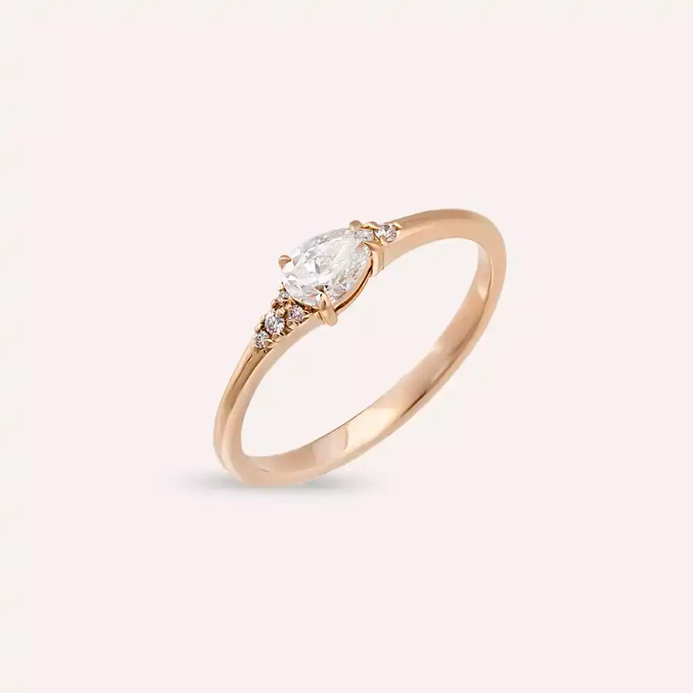 Eos 0.35 CT Damla Kesim Pırlanta Taşlı Rose Altın Yüzük