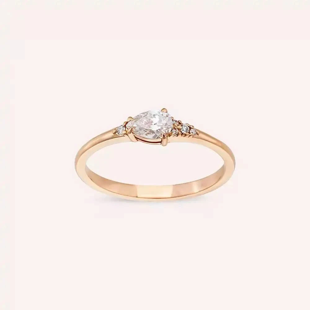 0.35 CT Damla Kesim Pırlanta Taşlı Rose Altın Yüzük