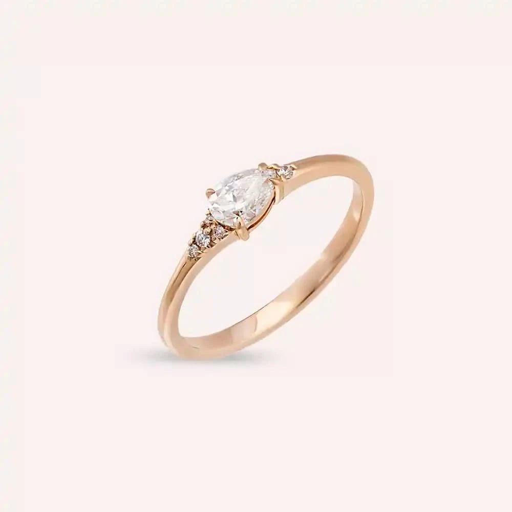 0.35 CT Damla Kesim Pırlanta Taşlı Rose Altın Yüzük