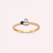Deep 0.35 CT Damla Kesim Pırlanta ve Safir Taşlı Rose Altın Yüzük