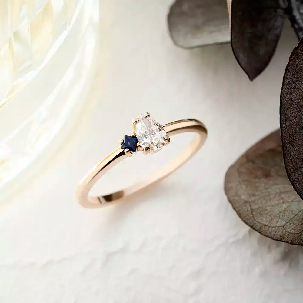 Deep 0.35 CT Damla Kesim Pırlanta ve Safir Taşlı Rose Altın Yüzük