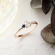 Deep 0.35 CT Damla Kesim Pırlanta ve Safir Taşlı Rose Altın Yüzük