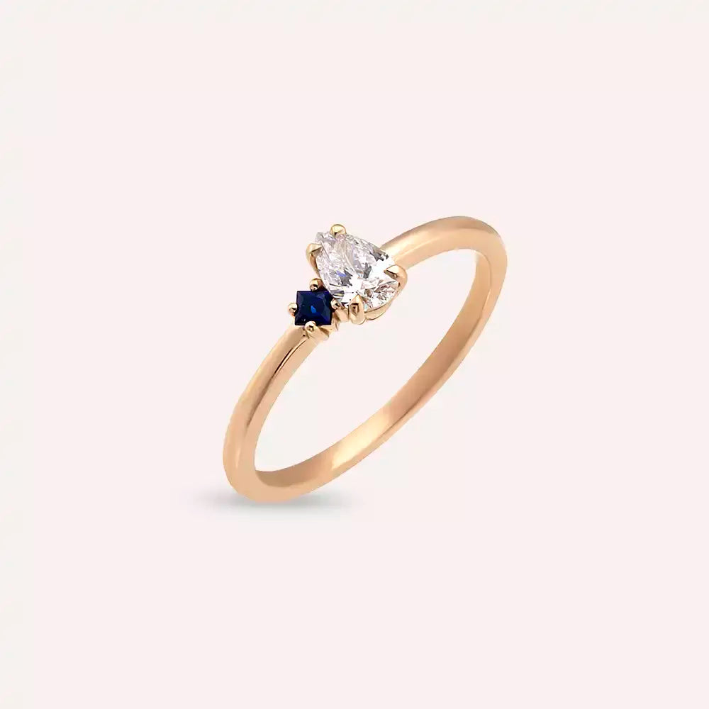 Deep 0.35 CT Damla Kesim Pırlanta ve Safir Taşlı Rose Altın Yüzük