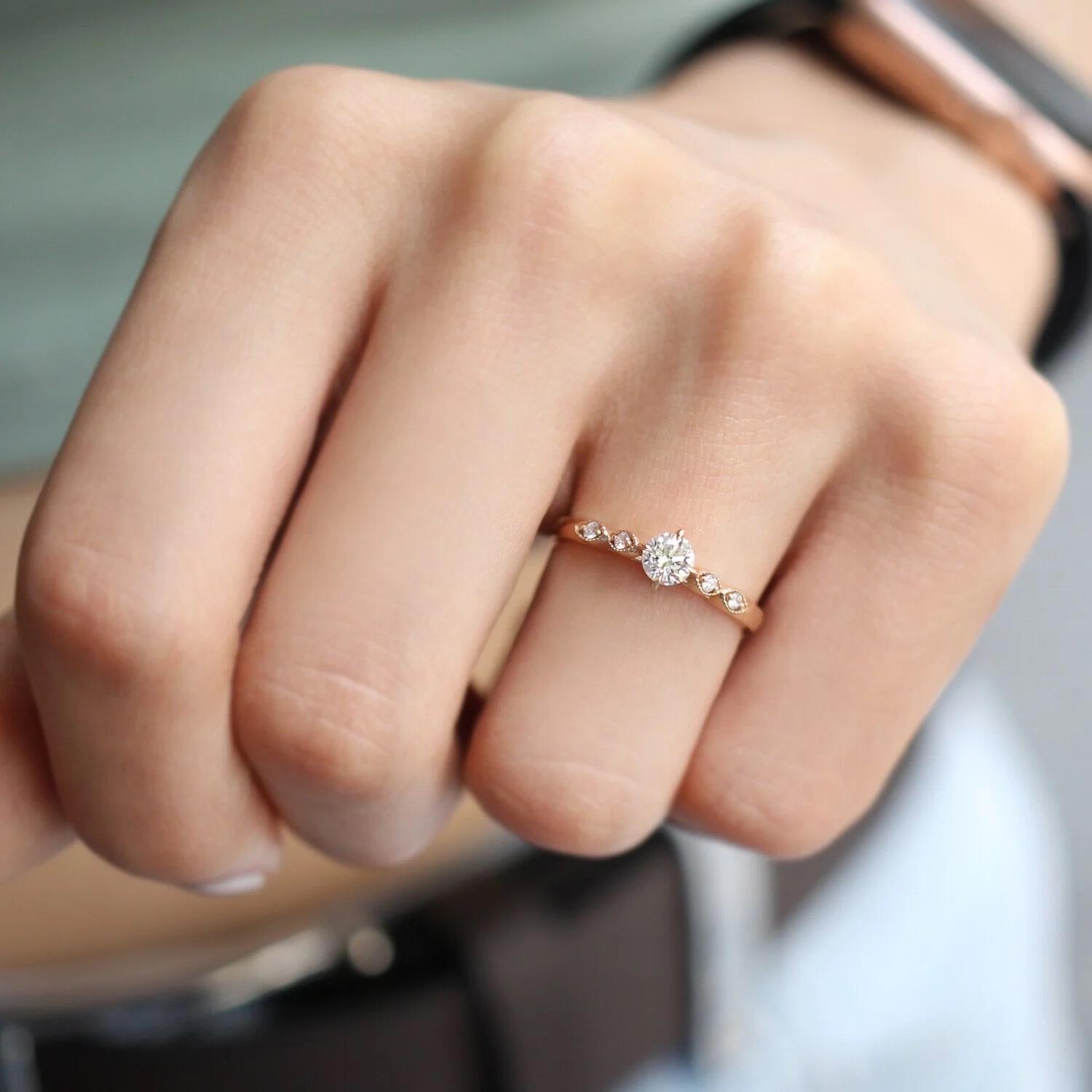 0.35 CT Vintage Tasarım Pırlanta Tektaş Yüzük