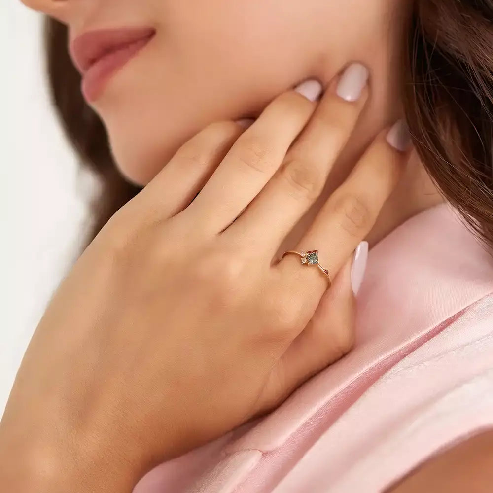 Zena 0.36 CT Multicolor Safir ve Pırlanta Taşlı Sarı Altın Yüzük